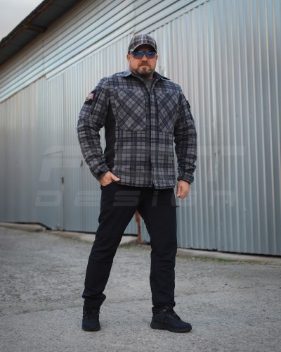 Тактическая милитари Рубашка FCT зимняя утепленная в клетку Темно-серая флис подкладка (46 номер) 40-42/3