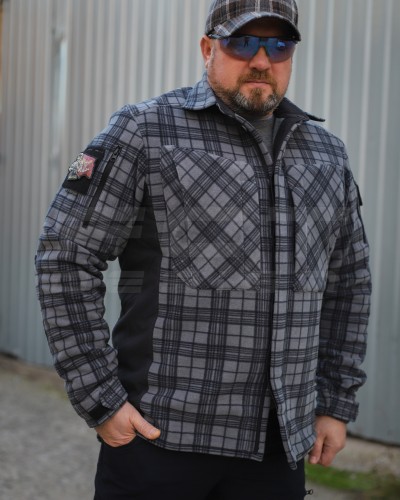 Тактическая милитари Рубашка FCT зимняя утепленная в клетку Темно-серая флис подкладка (46 номер) 40-42/3