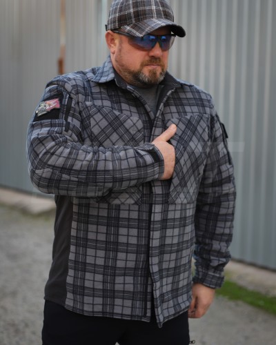 Тактическая милитари Рубашка FCT зимняя утепленная в клетку Темно-серая флис подкладка (46 номер) 40-42/3