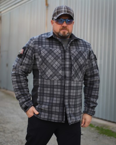 Тактическая милитари Рубашка FCT зимняя утепленная в клетку Темно-серая флис подкладка (46 номер) 40-42/3