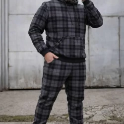 Костюм спортивний флісовий у клітинку темно-сірий