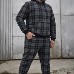Костюм спортивний флісовий у клітинку темно-сірий