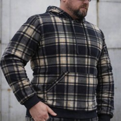 Кофта флис кенгуру в клетку Зелено-черная-белая