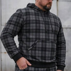 Кофта флис кенгуру в клетку Темно-серая