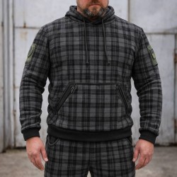 Кофта флис кенгуру в клетку Темно-серая