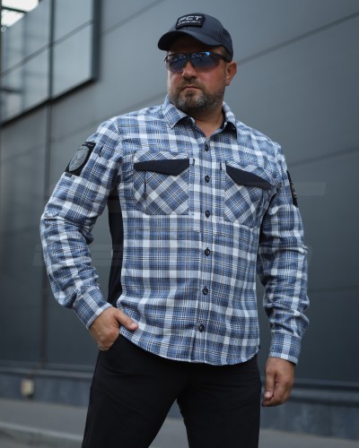 Тактична мілітарі Сорочка FCT Blackbeard літня в клітинку Блакитна (14 номер) 40-42/3 40-42/3