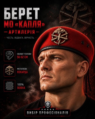 Берет Артиллерии Капля красная в сборе 56