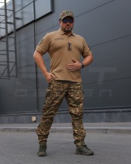 Футболка Поло мілітарі преміум Лакоста бавовна Койот