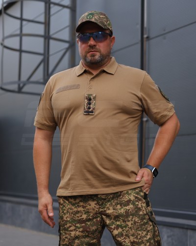 Футболка Поло мілітарі преміум Лакоста бавовна Койот 42 42