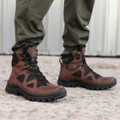 Берці тактичні Сармат шкіра крейзі коричневі на сітці