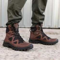 Берці тактичні Сармат шкіра крейзі коричневі на сітці