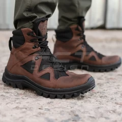 Берці тактичні Сармат шкіра крейзі коричневі на сітці