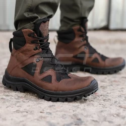 Берці тактичні Сармат шкіра крейзі коричневі на сітці