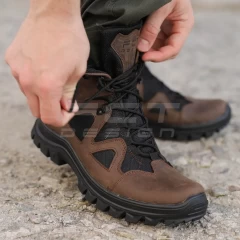 Берці тактичні Сармат шкіра крейзі коричневі на сітці