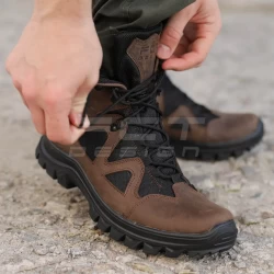 Берці тактичні Сармат шкіра крейзі коричневі на сітці