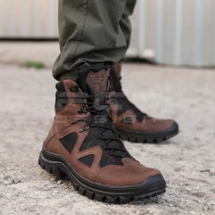 Берці тактичні Сармат шкіра крейзі коричневі на сітці