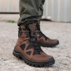 Берці тактичні Сармат шкіра крейзі коричневі на сітці