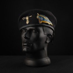 Берет ЗСУ Танкових військ Крапля чорний в зборі з металевим прапорцем