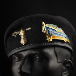 Берет ЗСУ Танкових військ Крапля чорний в зборі з металевим прапорцем