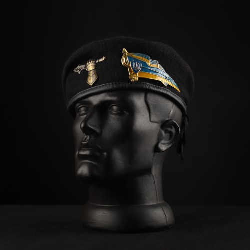 Берет ЗСУ Танкових військ Крапля чорний в зборі з металевим прапорцем 56 56