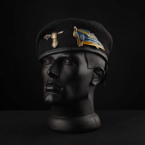 Берет ЗСУ Танкових військ Крапля чорний в зборі з металевим прапорцем 56 56