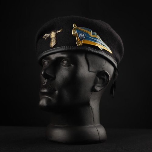 Берет ЗСУ Танкових військ Крапля чорний в зборі з металевим прапорцем 56 56