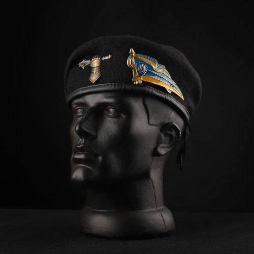 Берет ЗСУ Танкових військ Крапля чорний в зборі з металевим прапорцем 56 56