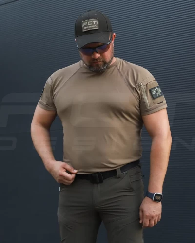 Футболка тактична Комбат тканина ARNO з кишенею Хакі 44 44