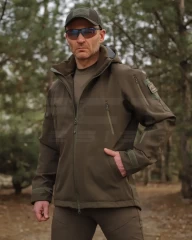 Куртка тактична Хантер Софтшелл фліс на сітці хакі