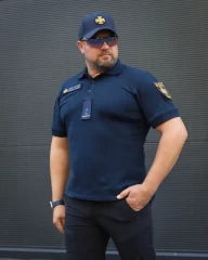 Футболка Поло для ДСНС вологовідвідна преміум Лакоста бавовна темно-синя