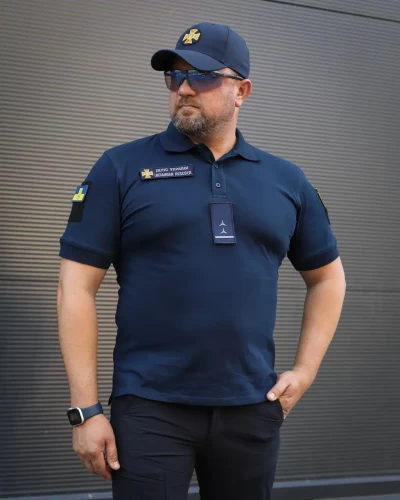 Футболка Поло для ДСНС вологовідвідна преміум Лакоста бавовна темно-синя 42 42