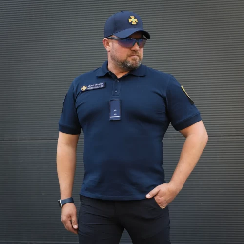 Футболка Поло для ДСНС вологовідвідна преміум Лакоста бавовна темно-синя 42 42