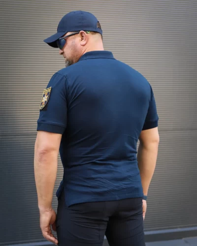 Футболка Поло для ДСНС вологовідвідна преміум Лакоста бавовна темно-синя 42 42