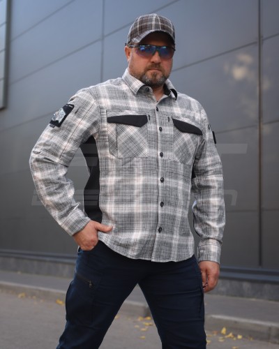Тактическая милитари Рубашка FCT Blackbeard летняя в клетку Бело-серая (15 номер) 40-42/3