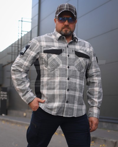 Тактическая милитари Рубашка FCT Blackbeard летняя в клетку Бело-серая (15 номер) 40-42/3