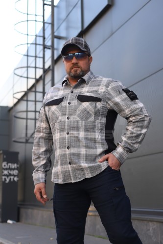 Тактическая милитари Рубашка FCT Blackbeard летняя в клетку Бело-серая (15 номер) 40-42/3