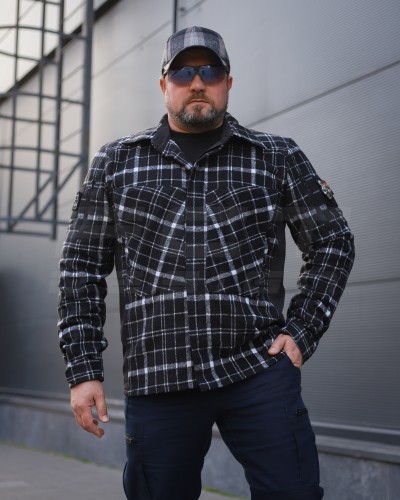 Тактична мілітарі Сорочка FCT демісезон утеплена в клітинку чорно-біла (27 номер) 40-42/3 40-42/3