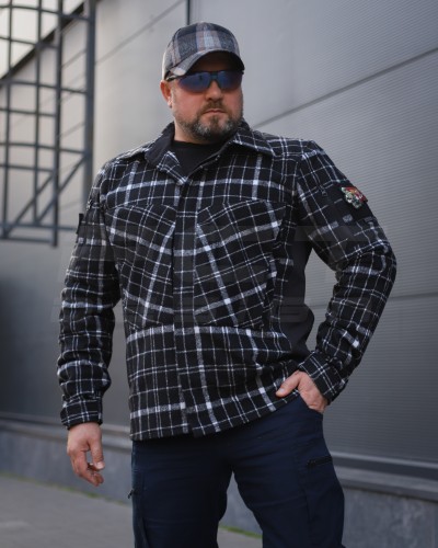 Тактична мілітарі Сорочка FCT демісезон утеплена в клітинку чорно-біла (27 номер) 40-42/3 40-42/3