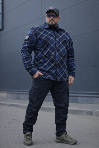 Тактична мілітарі Сорочка FCT демісезон утеплена в клітинку синя-чорна (30 номер) 40-42/3 40-42/3
