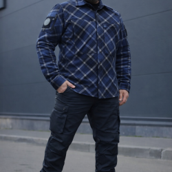 Тактична мілітарі Сорочка FCT демісезон утеплена в клітинку синя-чорна (30 номер)