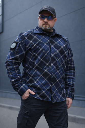 Тактична мілітарі Сорочка FCT демісезон утеплена в клітинку синя-чорна (30 номер) 40-42/3 40-42/3
