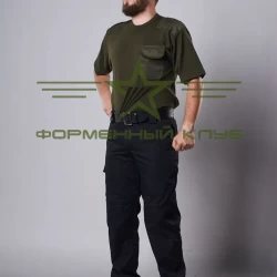 Футболка зеленая хаки с погонами и нагрудным карманом