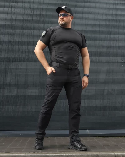 Футболка тактична джерсі стрейч Мультикам чорна з липучками для Поліції 44 44