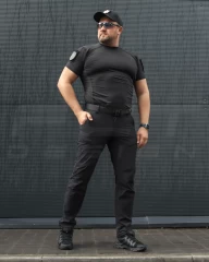 Футболка тактична джерсі стрейч Мультикам чорна з липучками для Поліції