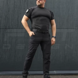 Футболка тактическая джерси стрейч Мультикам черная с липучками для полиции