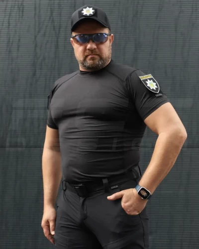 Футболка тактична джерсі стрейч Мультикам чорна з липучками для Поліції 44 44