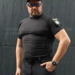 Футболка тактическая джерси стрейч Мультикам черная с липучками для полиции