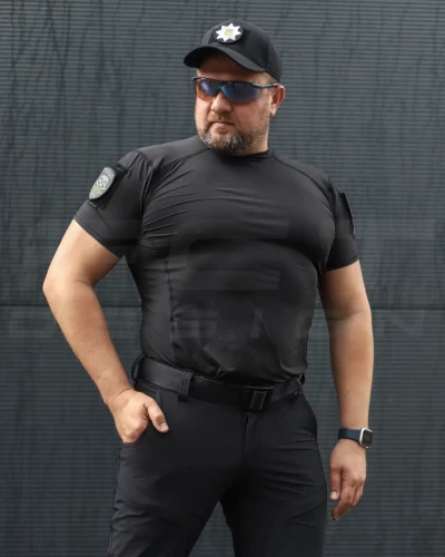 Футболка тактична джерсі стрейч Мультикам чорна з липучками для Поліції 44 44