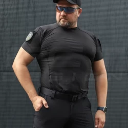 Футболка тактическая джерси стрейч Мультикам черная с липучками для полиции