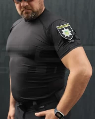 Футболка тактична джерсі стрейч Мультикам чорна з липучками для Поліції